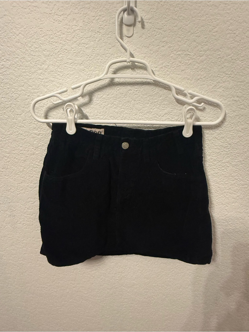 Be Bop Clothing Women’s Black Corduroy Mini Skirt Button Front Pockets